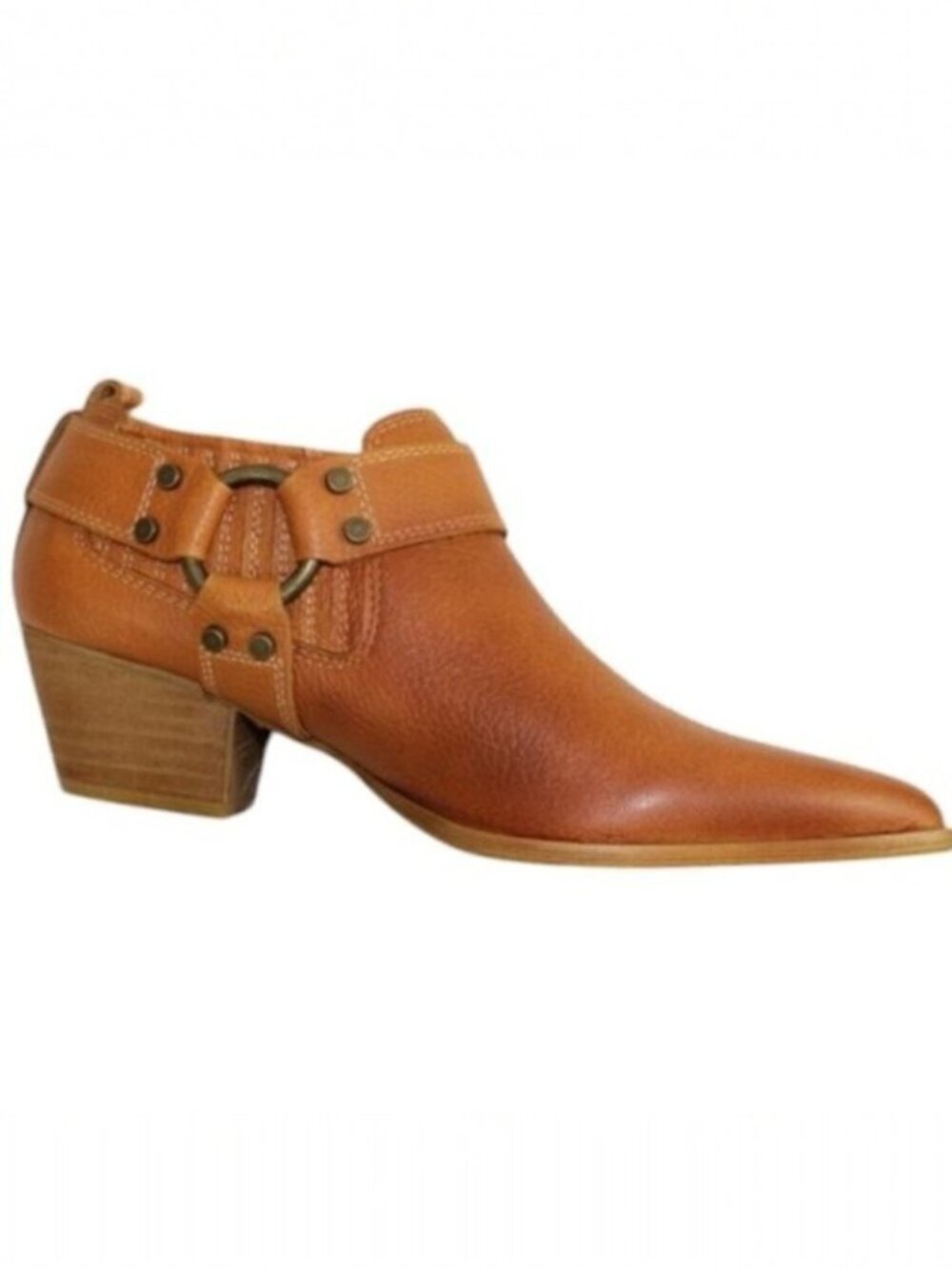 Dingo Kick Back Leather Harness Detail Cognac  Ankle Bootie, Size 6.5